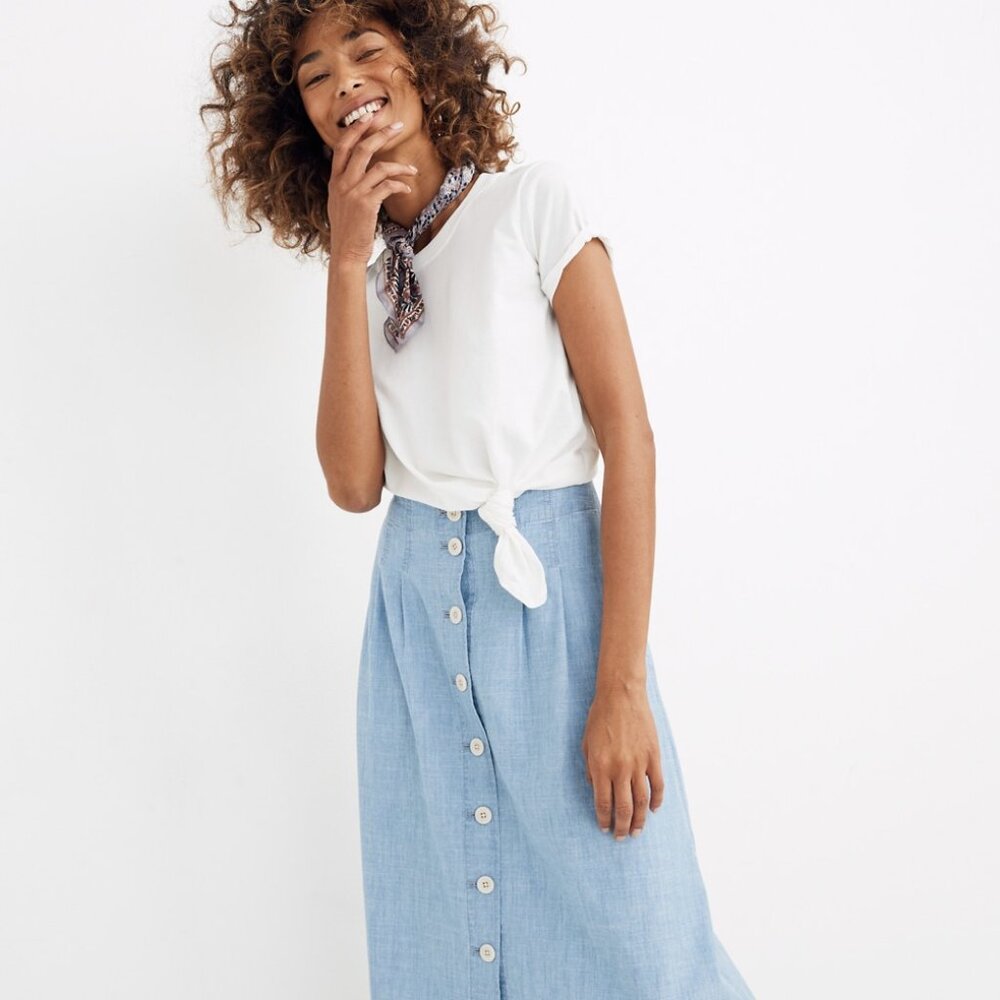 NWT Madewell Chambray Patio Button-Front Midi Skirt Size 18